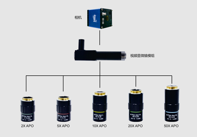 普密斯视频显微镜模组实现APO和工业相机搭配图